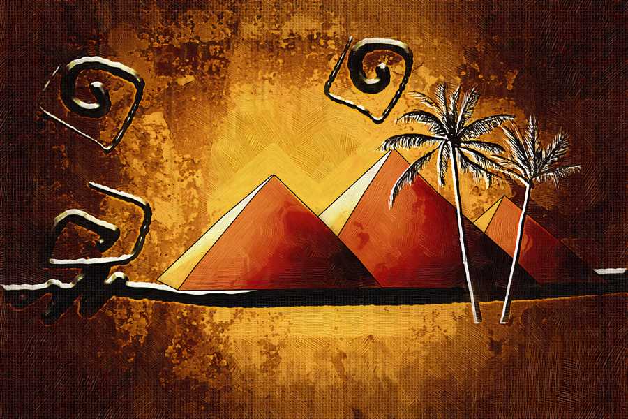 Obraz na płótnie Piramidy i palmy w Afryce - TA171242 w salonie